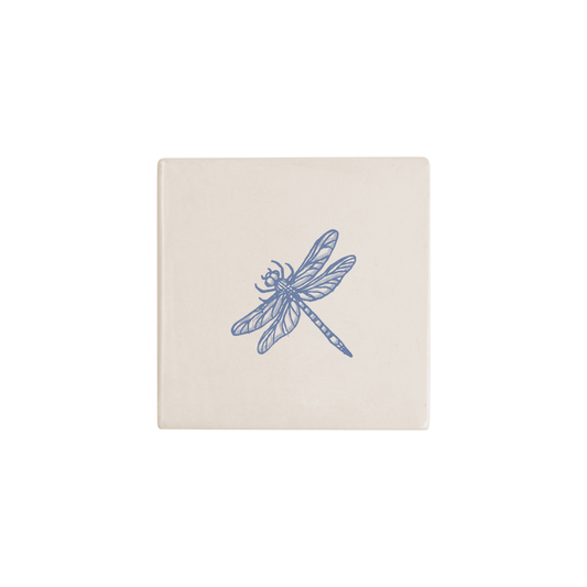 Dragonfly Delft tile in blue, painted without the corner ornament, by Akka Home