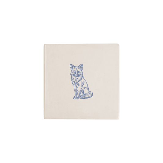 Fox Delft tile in blue, painted without the corner ornament, by Akka Home