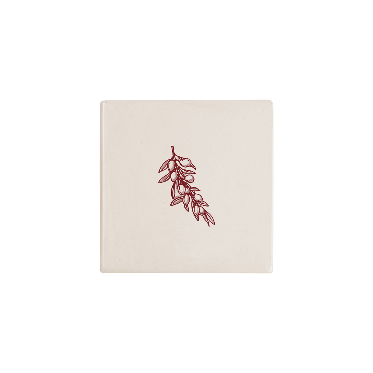 Olive Branch Delft tile in red, painted without the corner ornament, by Akka Home