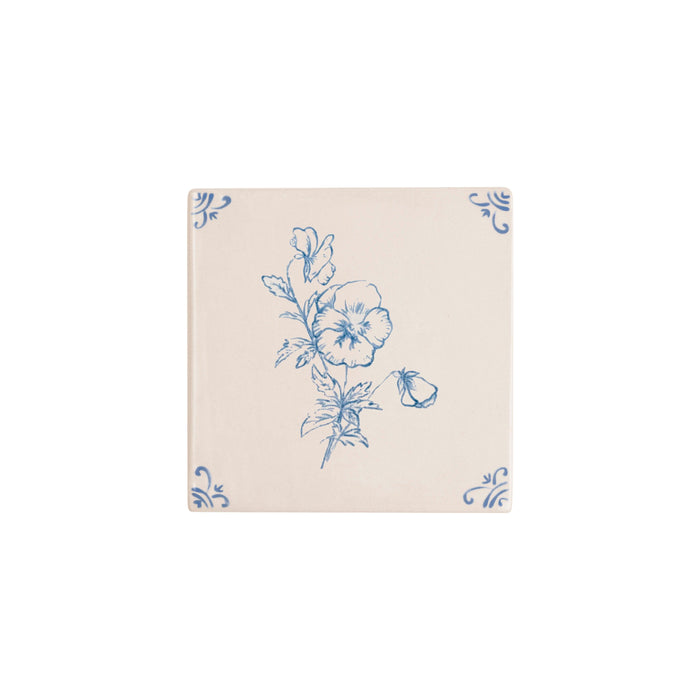 Flower motif hand-painted Delft tile by Akka Home