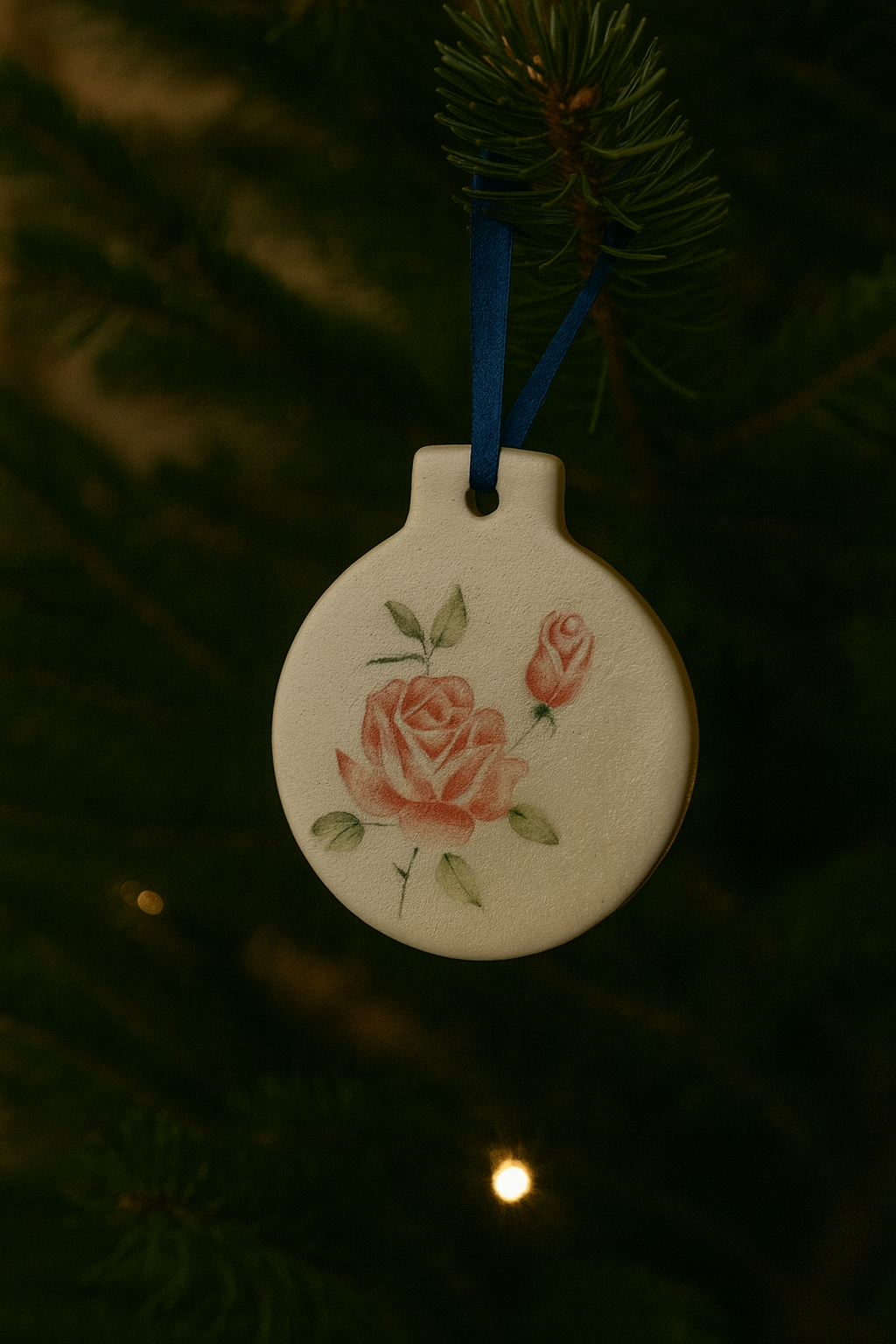Hand-painted, custom ceramic Christmas ornament by Akka Home
