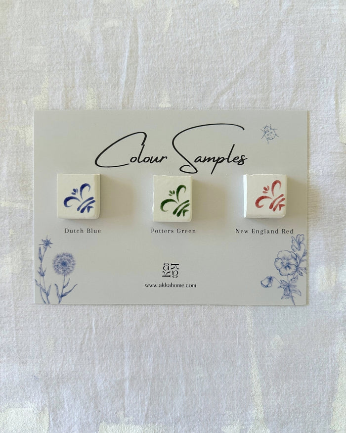 Akka Home hand-painted Delft tile colour sample card