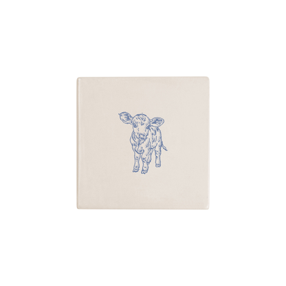 Calf Delft tile in blue, painted without the corner ornament, by Akka Home
