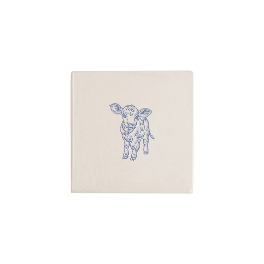 Calf Delft tile in blue, painted without the corner ornament, by Akka Home