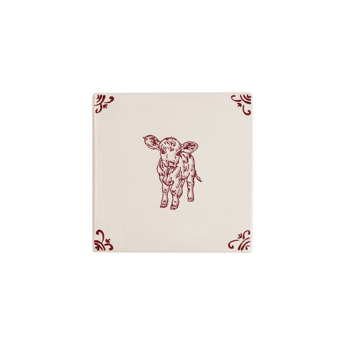 Calf Delft tile hand-painted in red by Akka Home