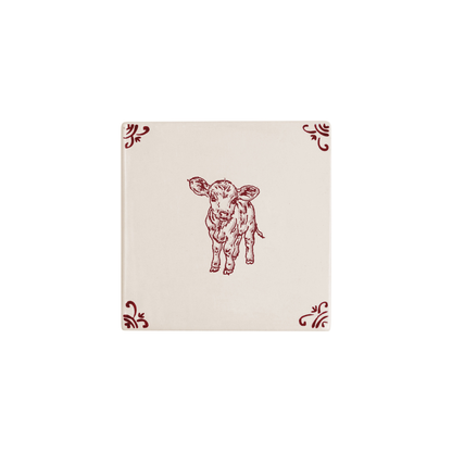 Calf Delft tile hand-painted in red by Akka Home