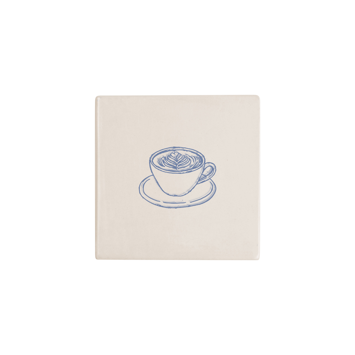 Coffee Cup Delft tile in blue, painted without the corner ornament, by Akka Home