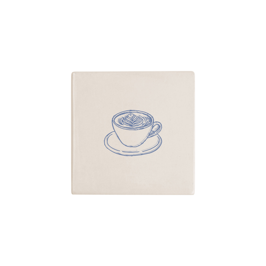 Coffee Cup Delft tile in blue, painted without the corner ornament, by Akka Home