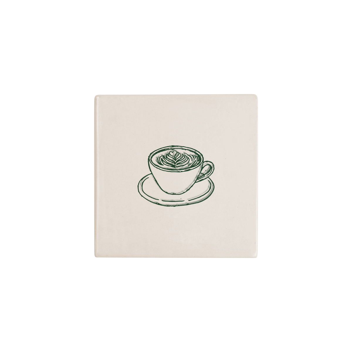 Coffee Cup Delft tile in green, painted without the corner ornament, by Akka Home