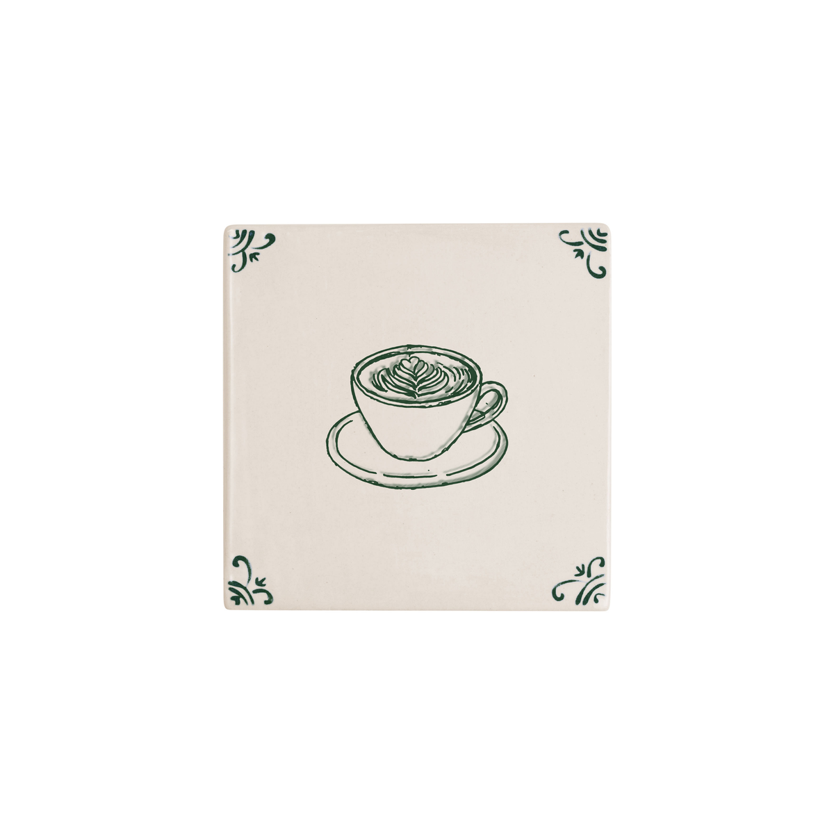 Coffee Cup Delft tile hand-painted in green by Akka Home