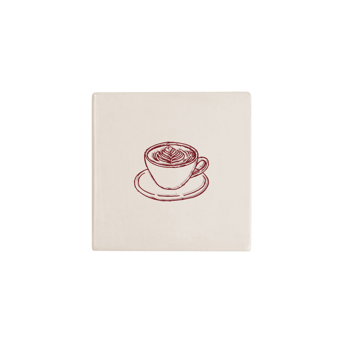 Coffee Cup Delft tile in red, painted without the corner ornament, by Akka Home