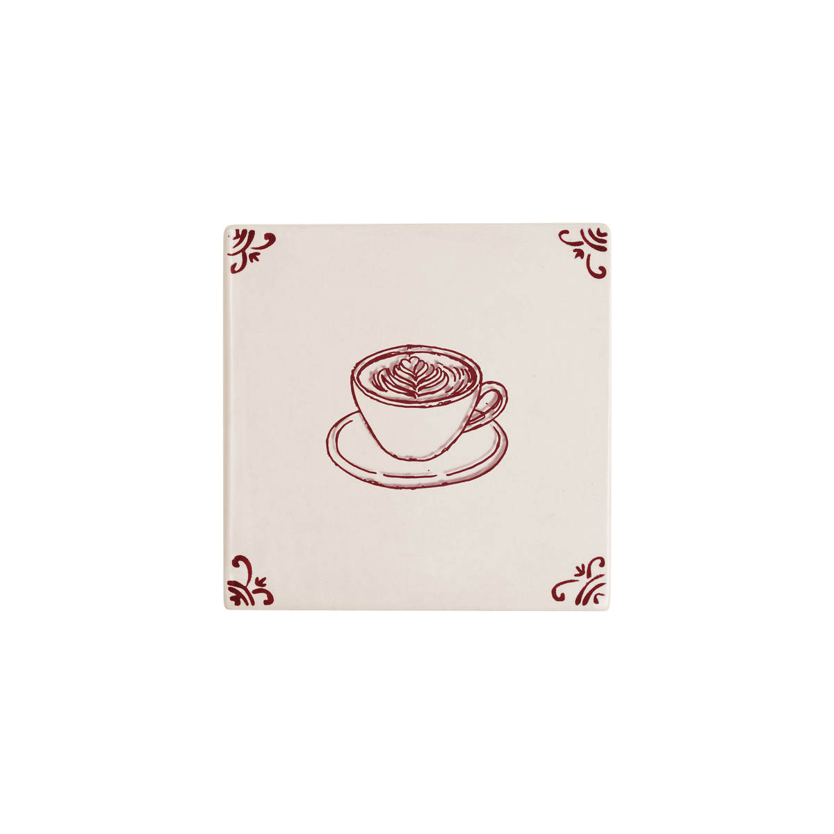 Coffee Cup Delft tile hand-painted in red by Akka Home