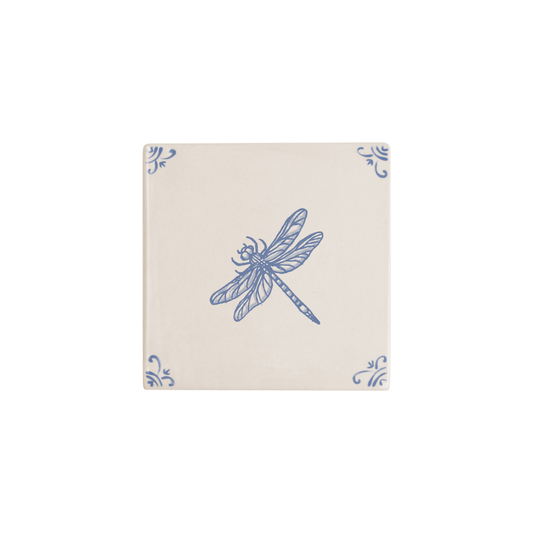 Dragonfly motif hand-painted Delft tile by Akka Home