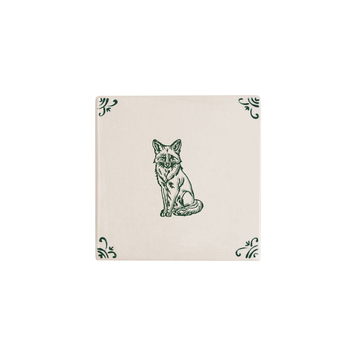 Fox Delft tile hand-painted in green by Akka Home