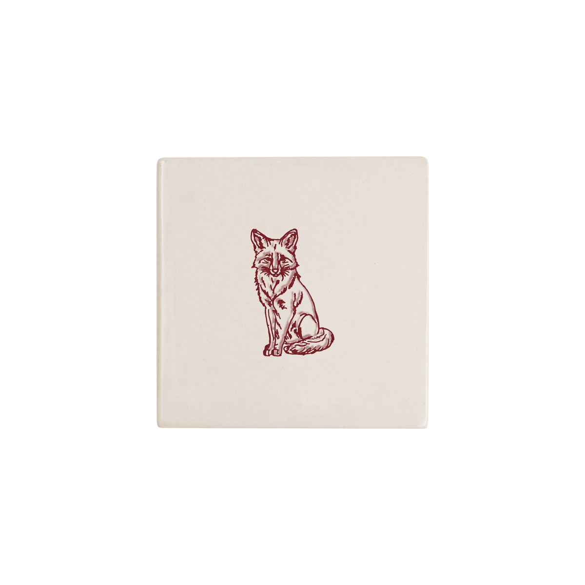 Fox Delft tile in red, painted without the corner ornament, by Akka Home