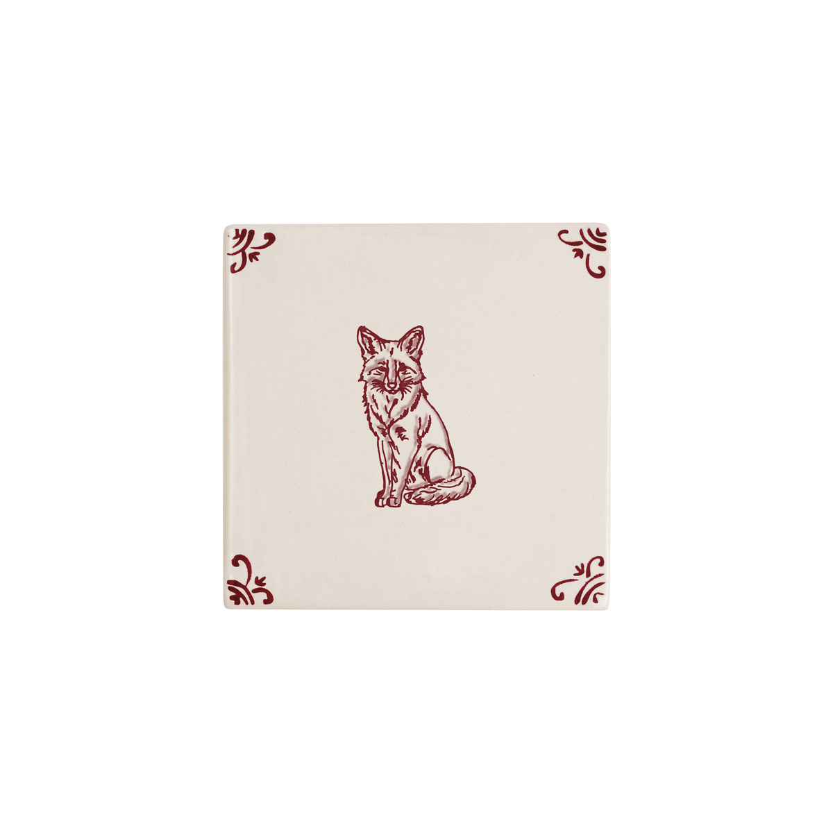 Fox Delft tile hand-painted in red by Akka Home