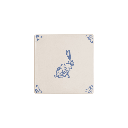 Hare motif hand-painted Delft tile by Akka Home