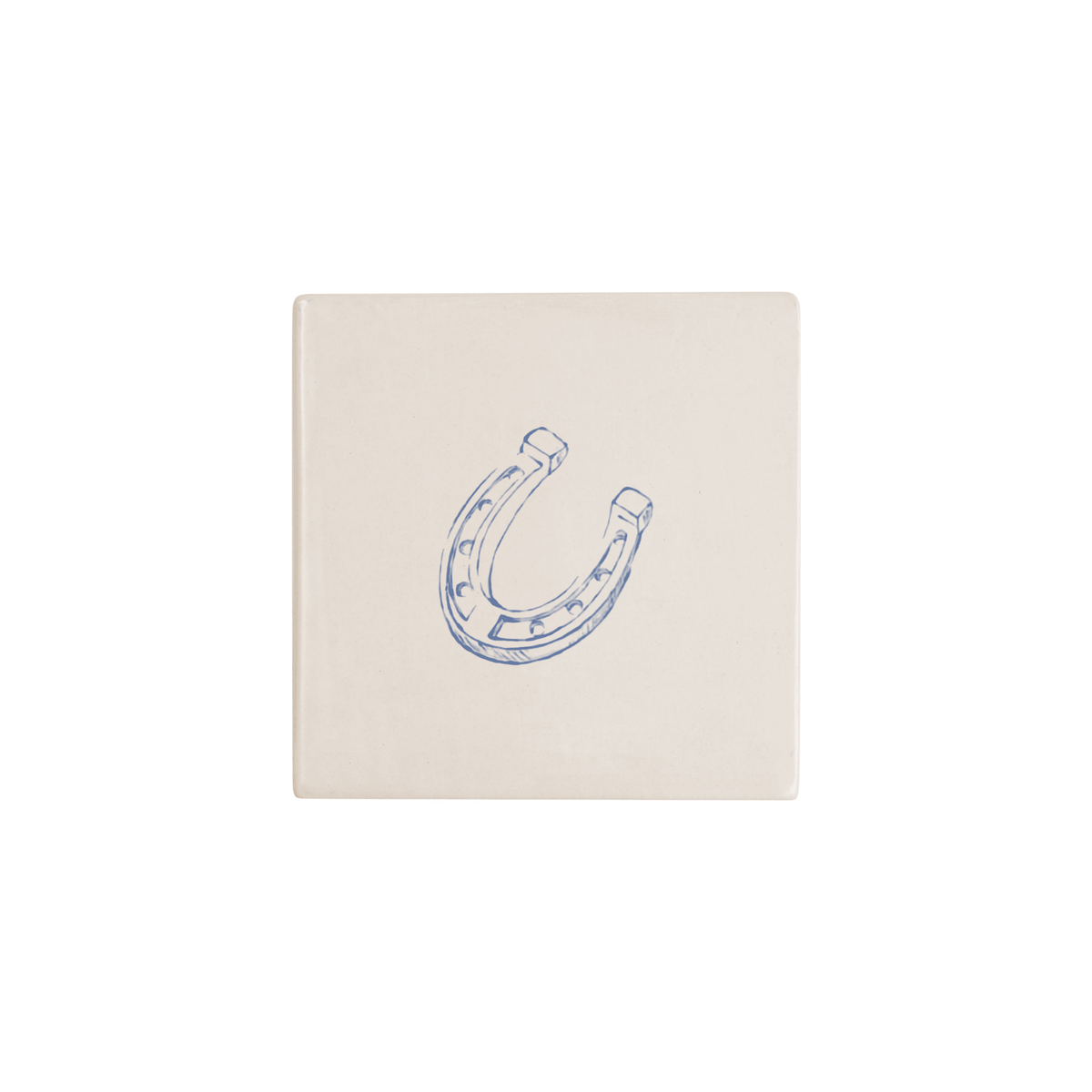 Horseshoe Delft tile in blue, painted without the corner ornament, by Akka Home