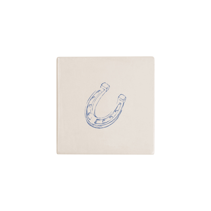 Horseshoe Delft tile in blue, painted without the corner ornament, by Akka Home
