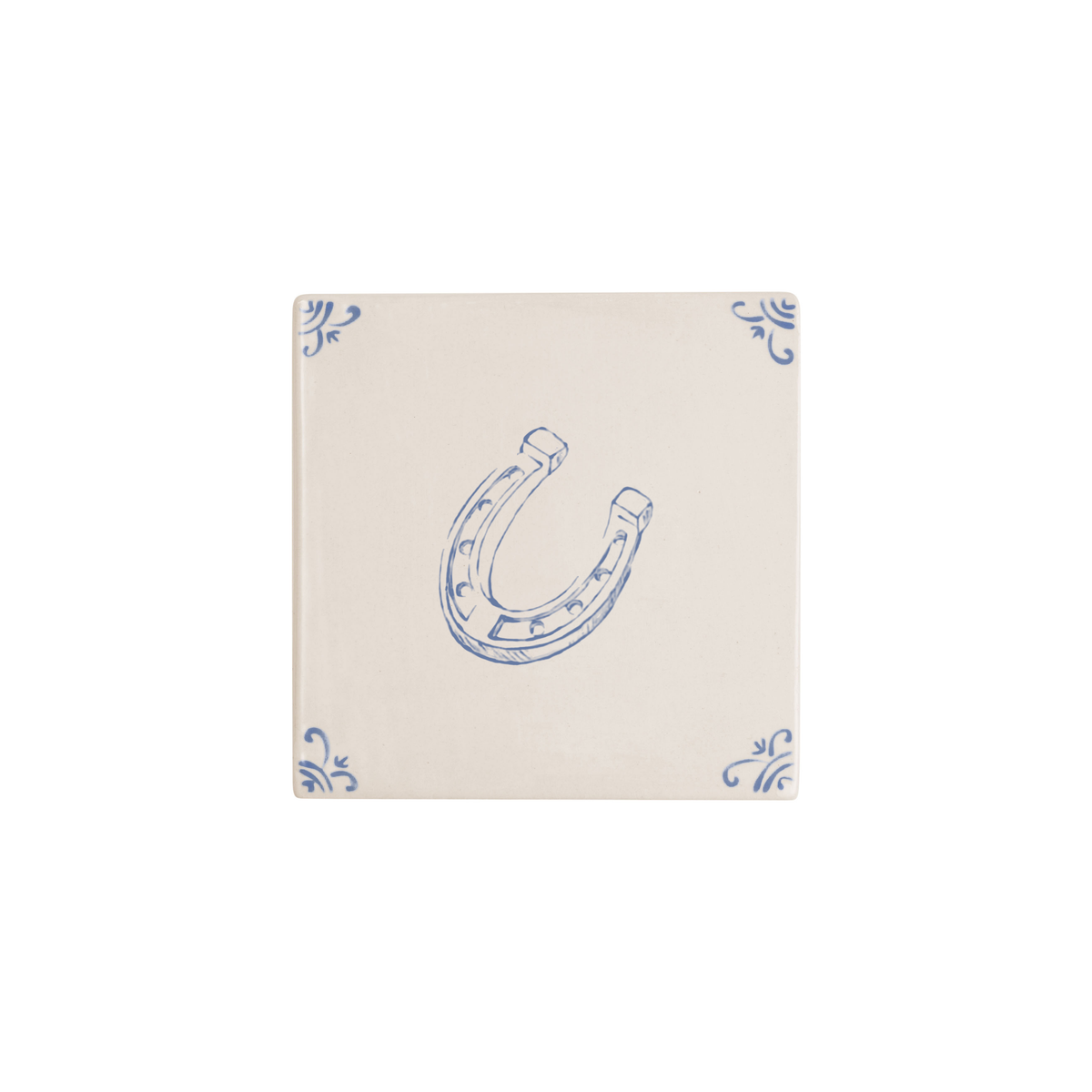 Horseshoe motif hand-painted Delft tile by Akka Home