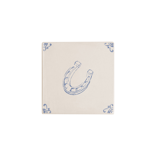 Horseshoe motif hand-painted Delft tile by Akka Home