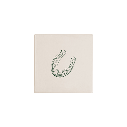 Horseshoe Delft tile in green, painted without the corner ornament, by Akka Home