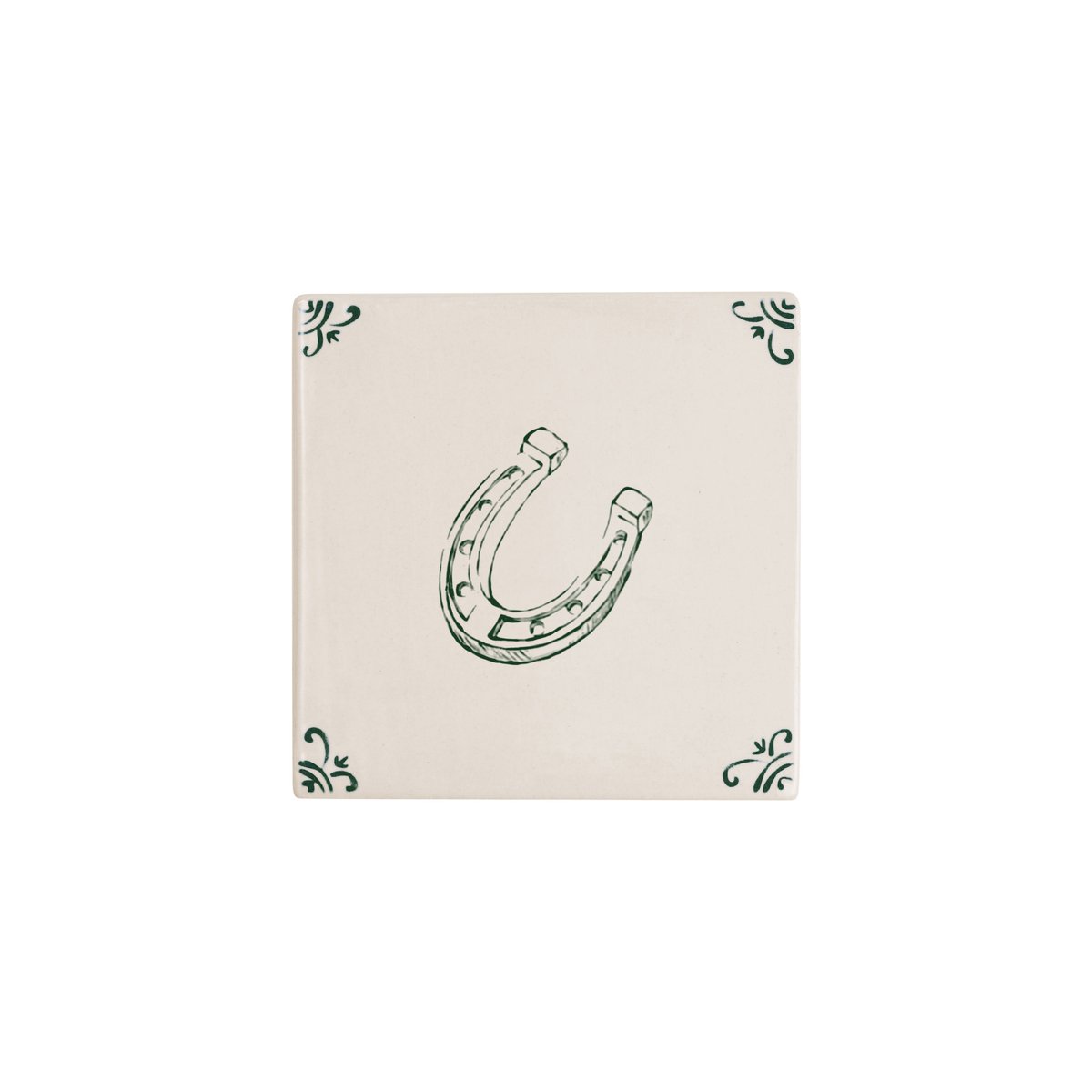 Horseshoe Delft tile hand-painted in green by Akka Home