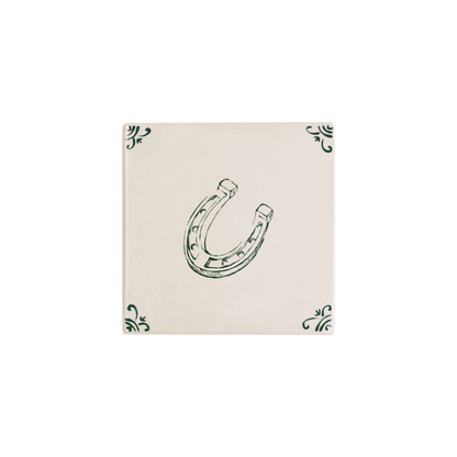 Horseshoe Delft tile hand-painted in green by Akka Home