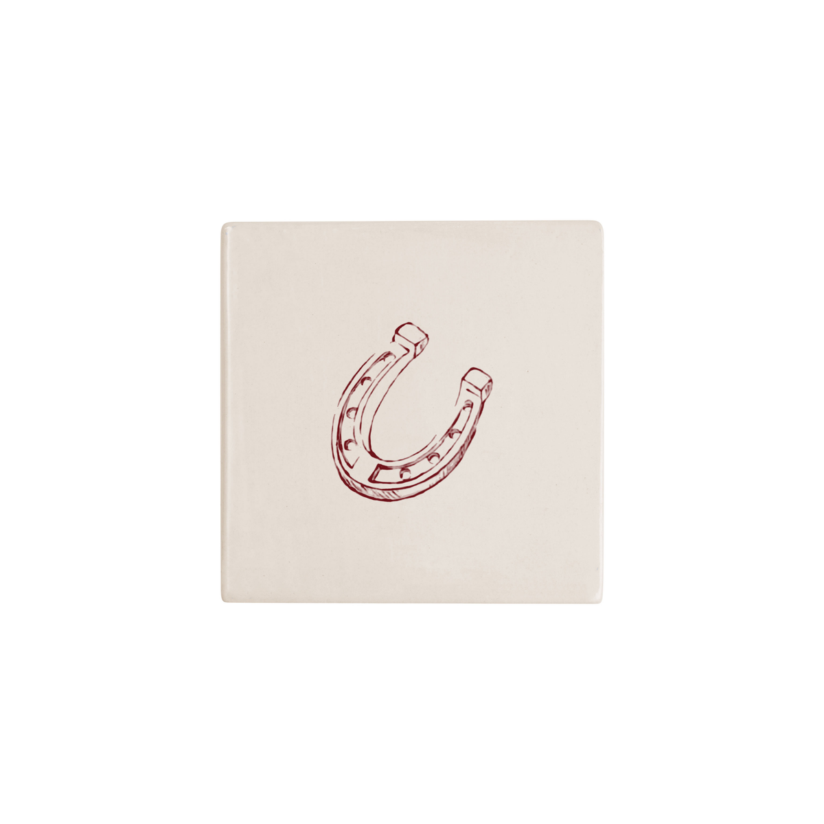 Horseshoe Delft tile in red, painted without the corner ornament, by Akka Home
