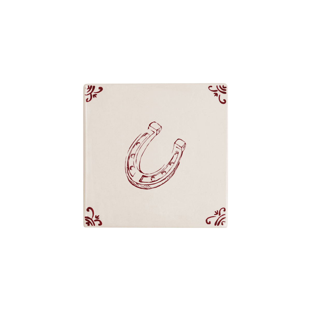 Horseshoe Delft tile hand-painted in red by Akka Home