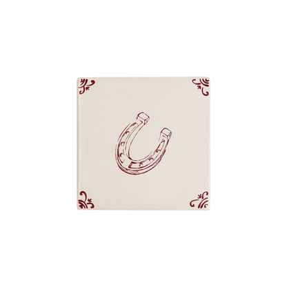 Horseshoe Delft tile hand-painted in red by Akka Home