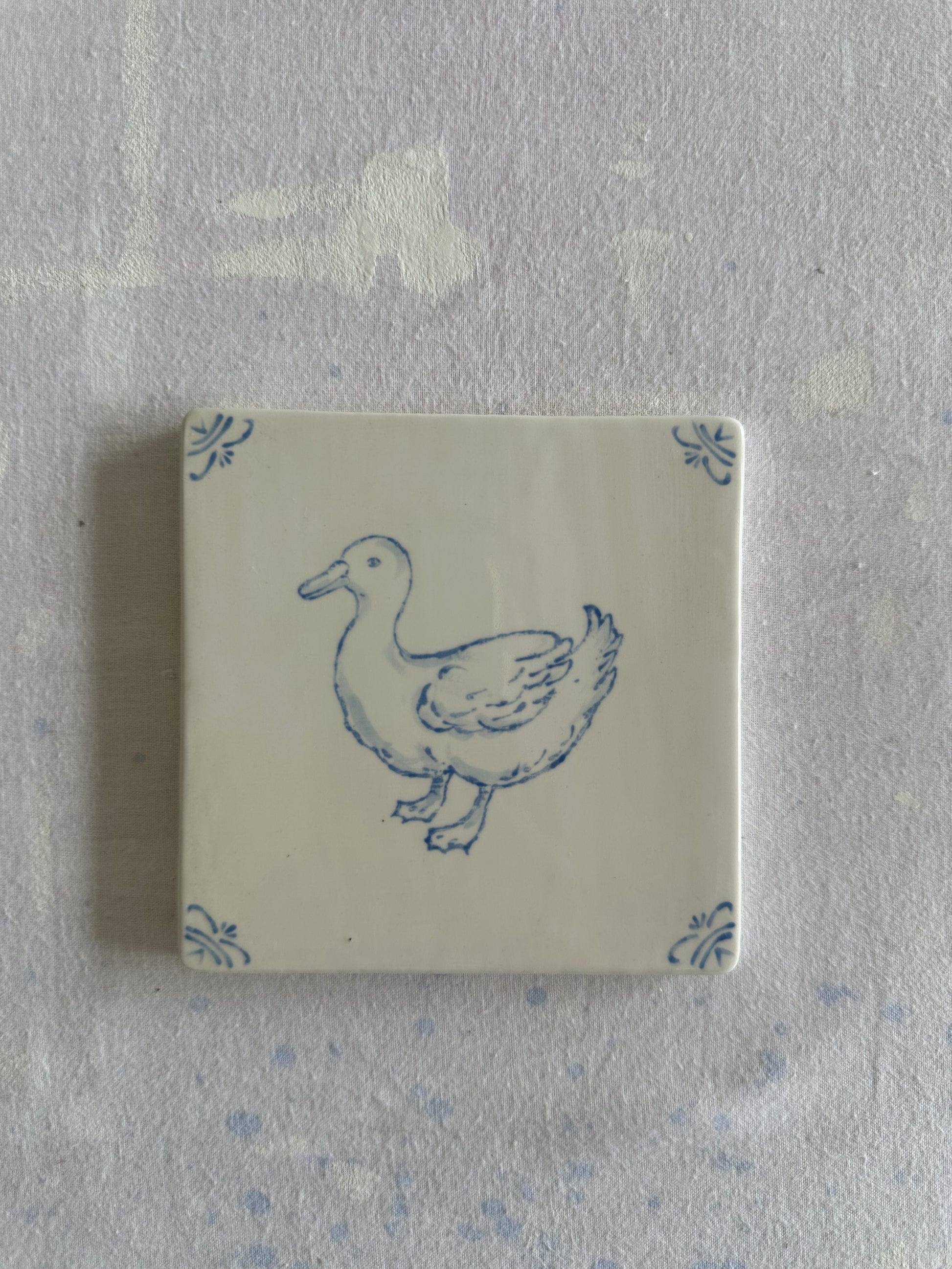 Duck hand-painted Delft tile, studio second, by Akka Home