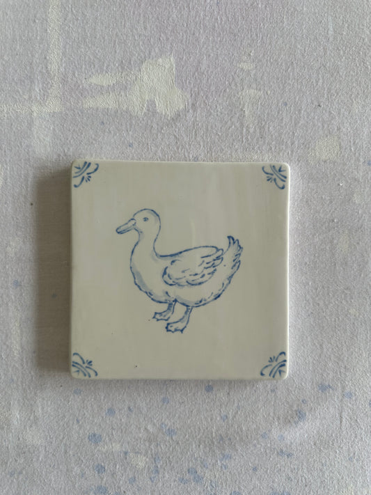 Duck hand-painted Delft tile, studio second, by Akka Home