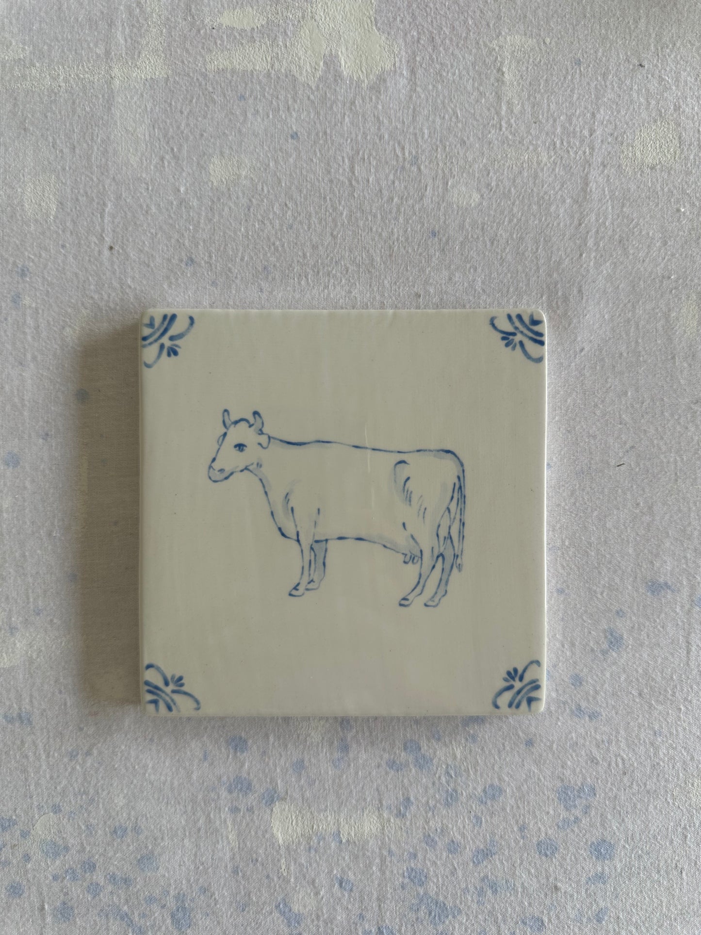 Cow hand-painted Delft tile, studio second, by Akka Home