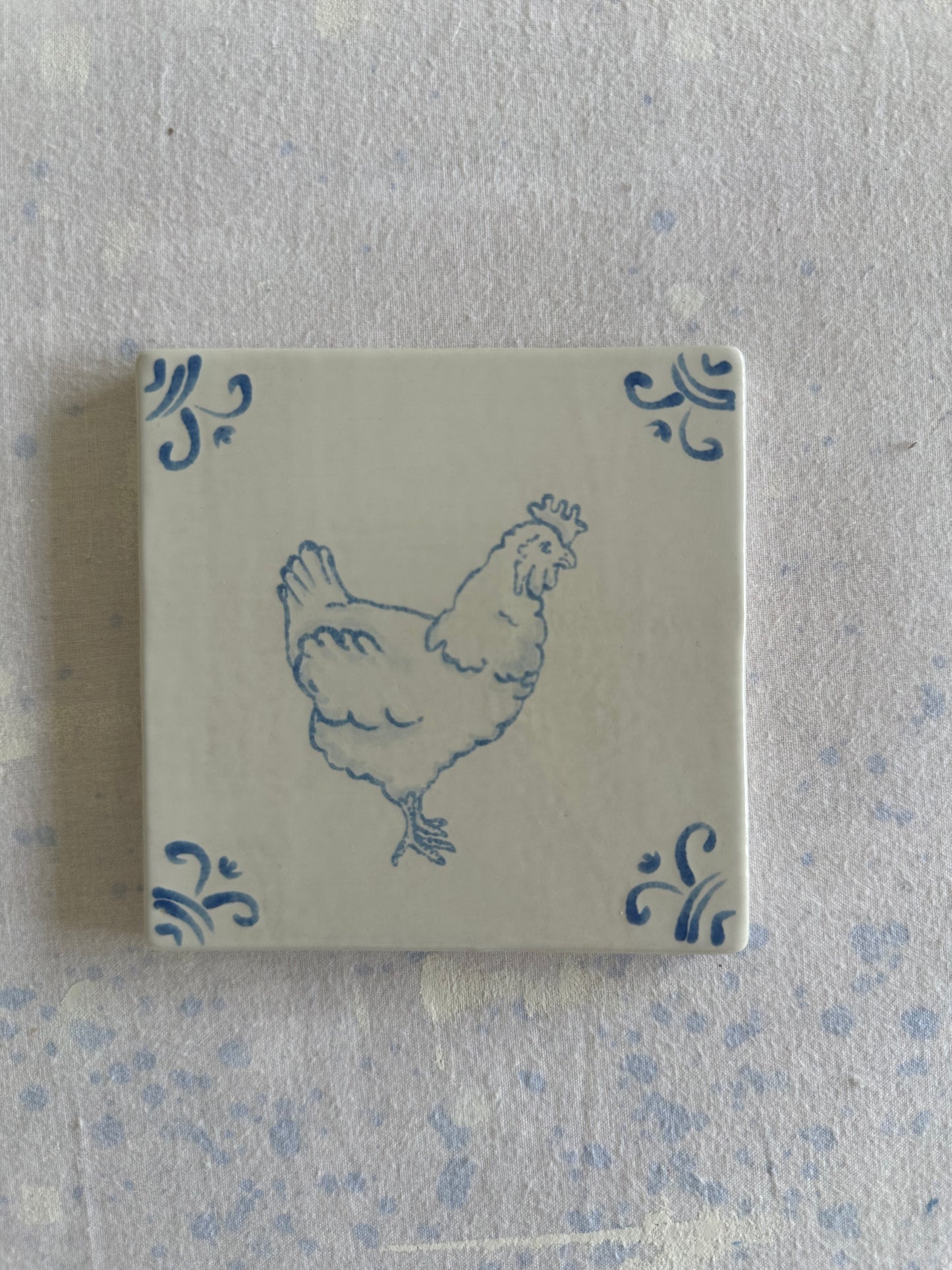 Chicken hand-painted Delft tile, studio second, by Akka Home
