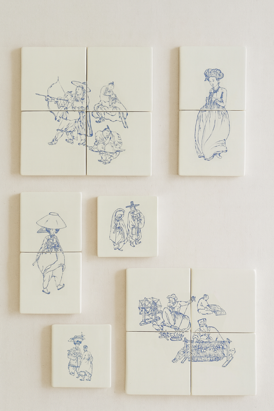 Korean Joseon Era Delft Tile Mural