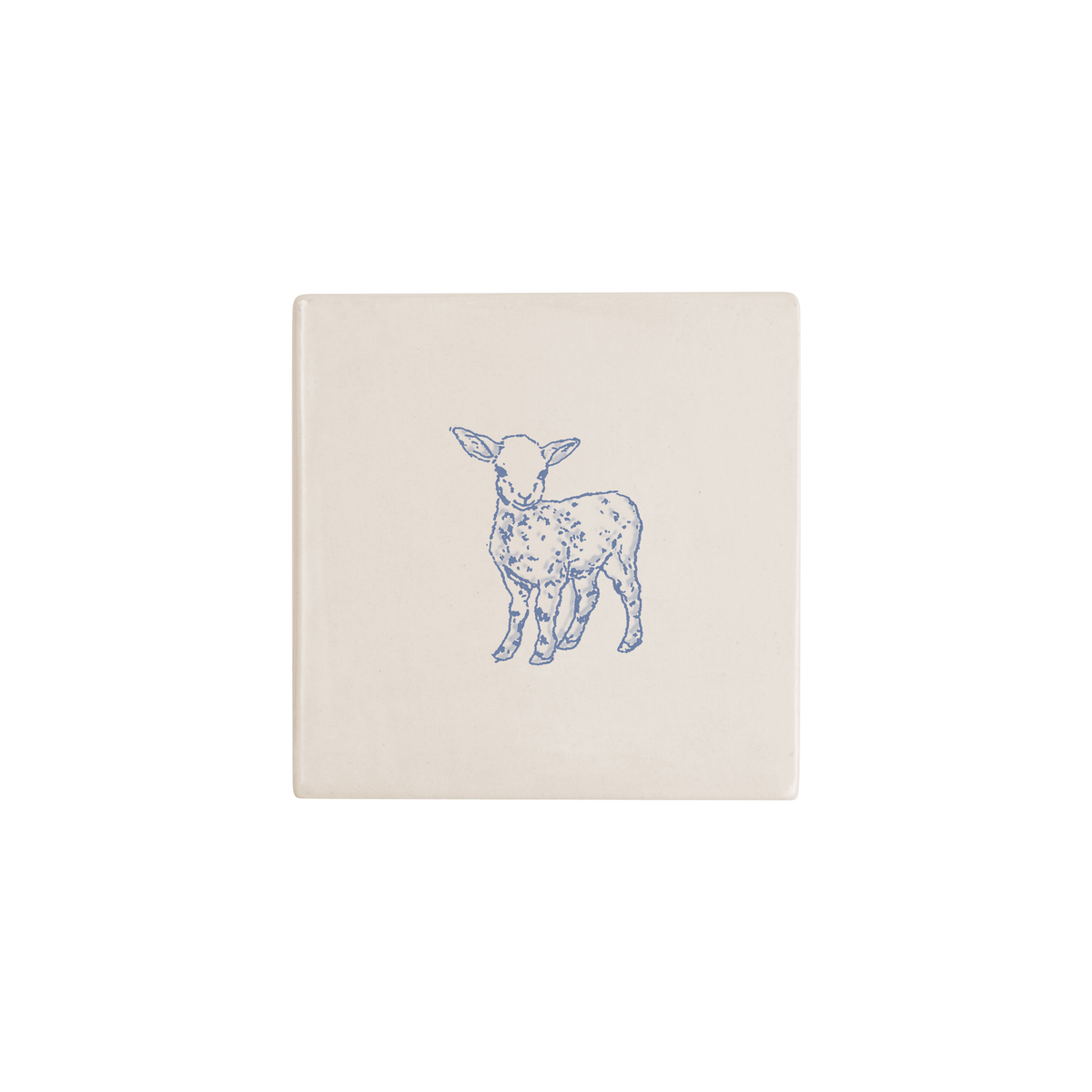 Lamb Delft tile in blue, painted without the corner ornament, by Akka Home