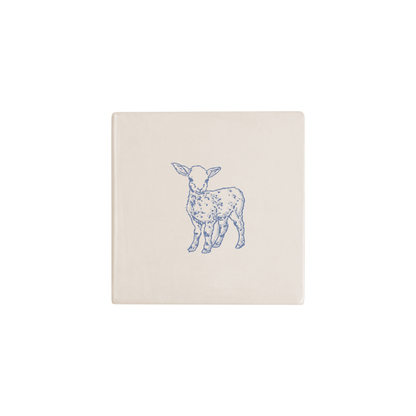 Lamb Delft tile in blue, painted without the corner ornament, by Akka Home
