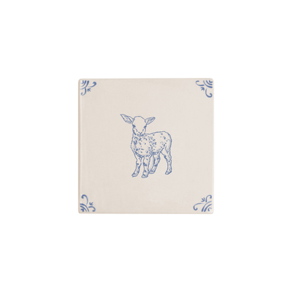 Lamb motif hand-painted Delft tile by Akka Home