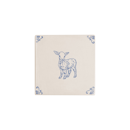 Lamb motif hand-painted Delft tile by Akka Home