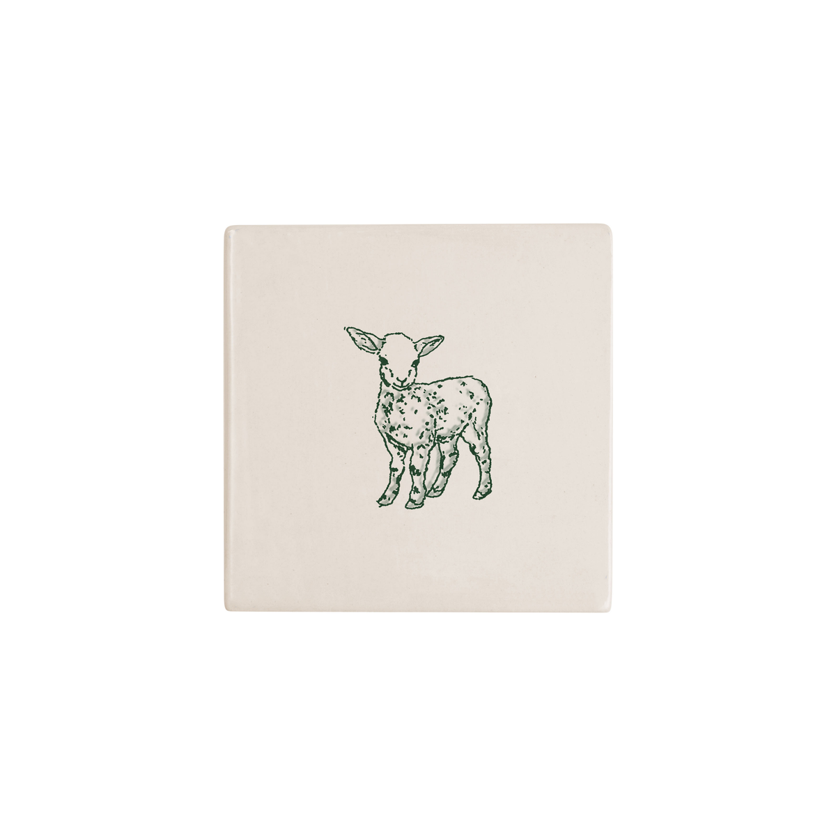 Lamb Delft tile in green, painted without the corner ornament, by Akka Home