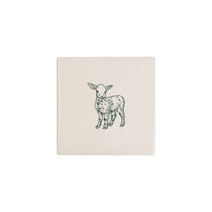 Lamb Delft tile in green, painted without the corner ornament, by Akka Home