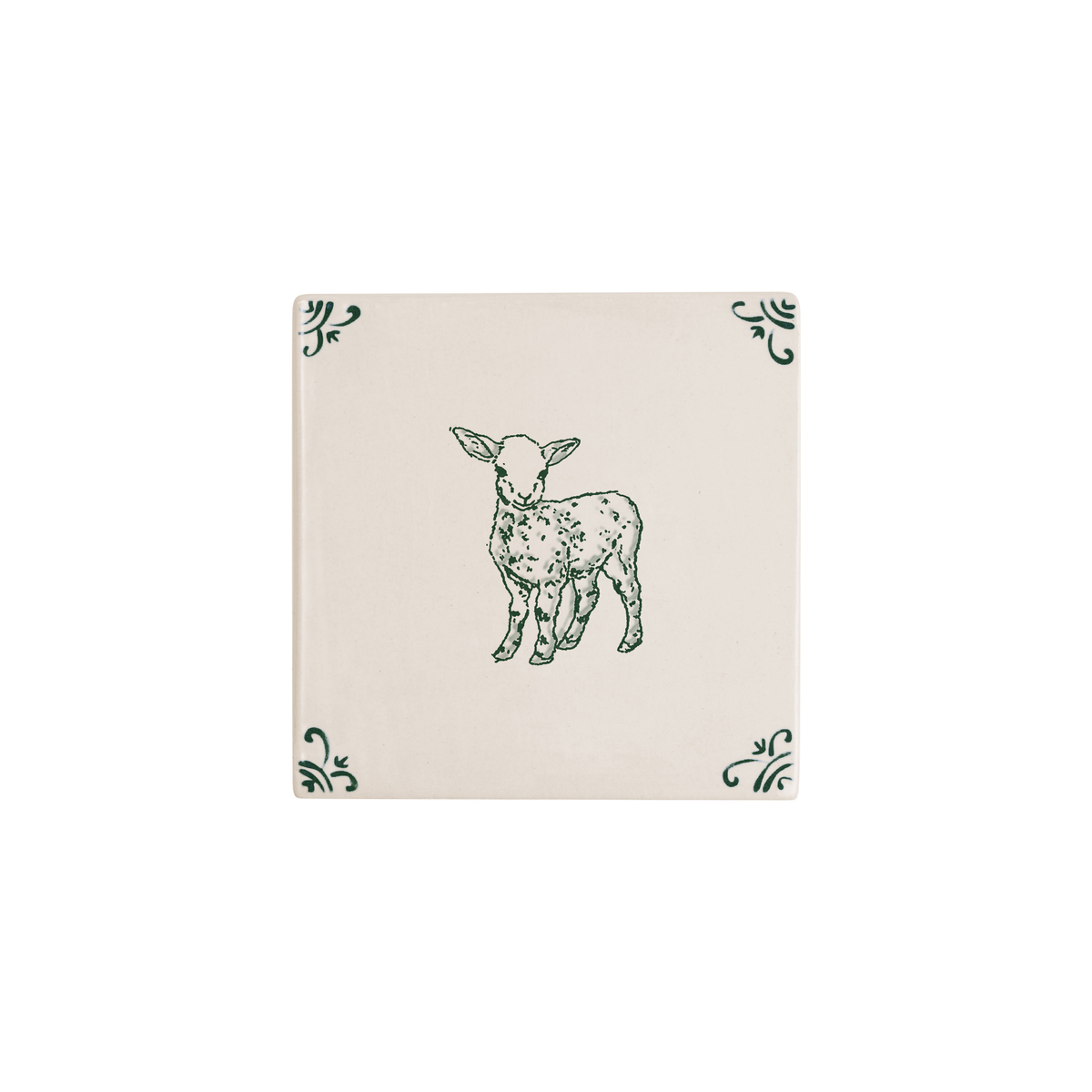 Lamb Delft tile hand-painted in green by Akka Home