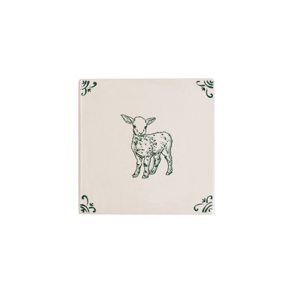 Lamb Delft tile hand-painted in green by Akka Home