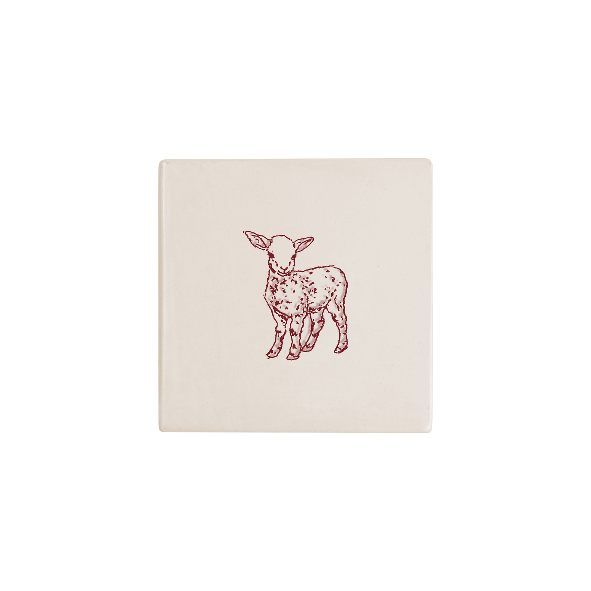 Lamb Delft tile in red, painted without the corner ornament, by Akka Home