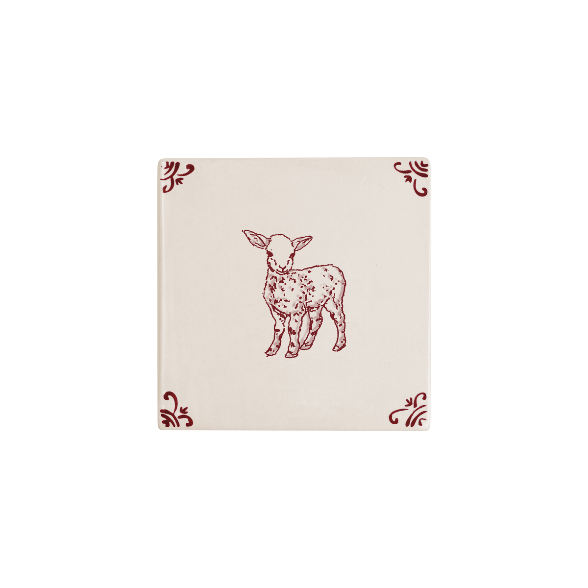 Lamb Delft tile hand-painted in red by Akka Home