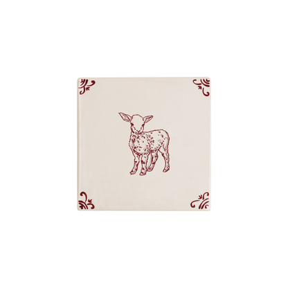Lamb Delft tile hand-painted in red by Akka Home