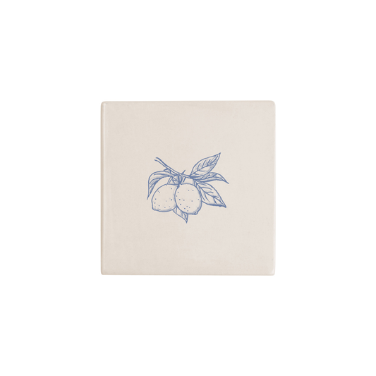 Lemon Delft tile in blue, painted without the corner ornament, by Akka Home