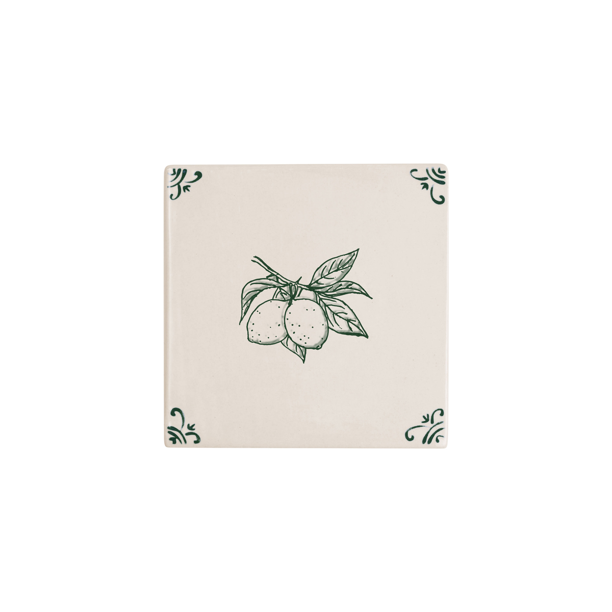Lemon Delft tile hand-painted in green by Akka Home