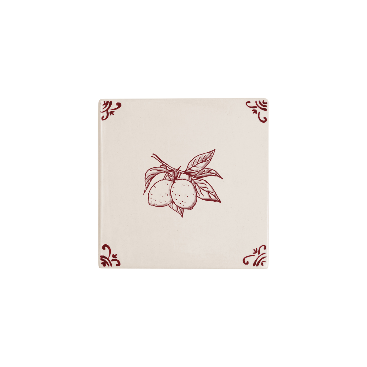 Lemon Delft tile hand-painted in red by Akka Home